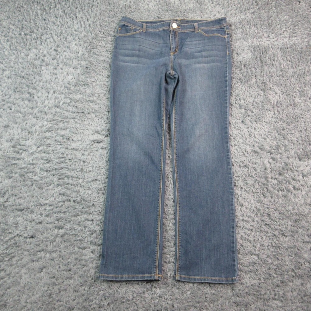 Chico's Platinum Jeans Womens 2 Blue Straight Mid Rise Embroidered 36x31*